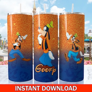 Vaso delgado Goofy Bling PNG, vaso Dlsney Mickey Mouse y sus amigos, vaso de dibujos animados Goofy sublimación PNG descarga instantánea