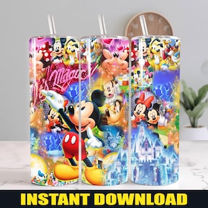 Mickey Mouse Skinny Tumbler PNG, Dlsney Magic 20oz Tumbler, Dlsney Mickey Donald Goofy Cartoon Tumbler Wrap Sublimation Png Instant Download
