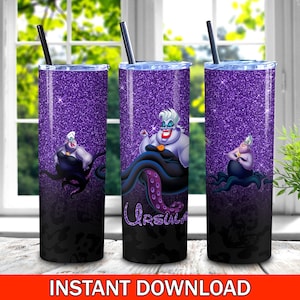 Ursula Bling Skinny Tumbler PNG, Dlsney Villains Tumbler, Ursula Villains Cartoon Tumbler Wrap Sublimation Png Téléchargement instantané