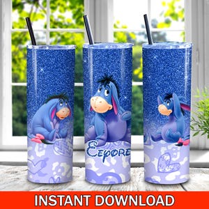 Gobelet skinny Bling âne Bourriquet PNG, Dlsney Winnie l'ourson Tumbler, Tumbler de dessin animé Bourriquet Wrap sublimation Png téléchargement immédiat