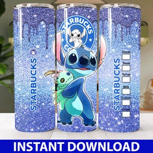 Stitch Coffee Skinny Tumbler PNG, Dlsney Mouse Tumbler, Stitch Cartoon Tumbler Wrap Sublimation Png Instant Download