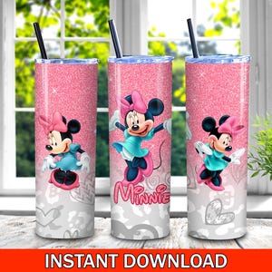 Minnie Mouse Bling Skinny Tumbler PNG, Dlsney Mickey Mouse & Friends Tumbler, Minnie Cartoon Tumbler Wrap Sublimation Png Instant Download