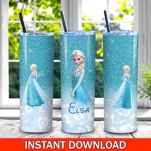 Gobelet skinny Bling La Reine des neiges Elsa PNG, Dlsney Princess Tumbler, Elsa Princess Cartoon Tumbler Wrap Sublimation Png Téléchargement instantané
