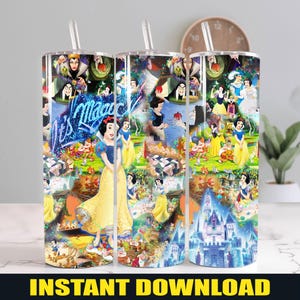 Snow White Princess Skinny Tumbler PNG, Dlsney Magic 20oz Tumbler, Dlsney 7 Dwarfs Cartoon Tumbler Wrap Sublimation Png Instant Download