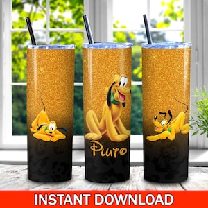 Pluto Dog Bling Skinny Tumbler PNG, Dlsney Mickey Mouse & Friends Tumbler, Pluto Dog Cartoon Tumbler Wrap Sublimation Png Instant Download