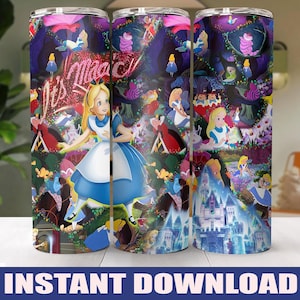 Alice In Wonderland Skinny Tumbler PNG, Dlsney Magic 20oz Tumbler, Dlsney Cartoon Tumbler Wrap Sublimation Png Instant Download