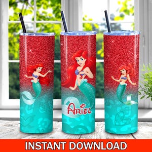 Ariel Mermaid Bling Skinny Tumbler PNG, Dlsney Princess Tumbler, Ariel Princess Cartoon Tumbler Wrap Sublimation Png Instant Download