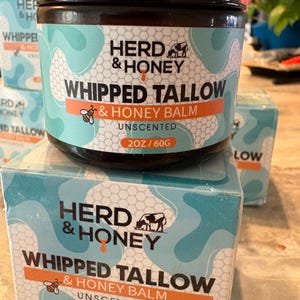 Whipped Tallow and Honey Balm for the Whole Family: Unscented, Non-Greasy, 2oz
