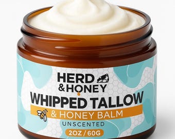 Whipped Tallow and Honey Balm for the Whole Family: Unscented, Non-Greasy, 2oz