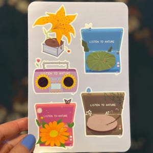 Feuille d'autocollants en vinyle brillant pour tourne-disque nature - Stickers Scrapbooking découpés - Stickers tourne-disque - Stickers Nature - Stickers de journal