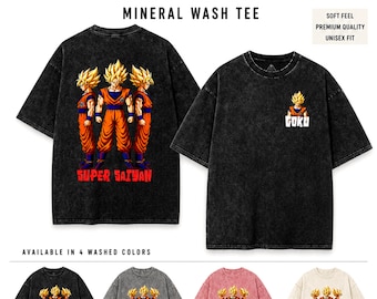 Dragon Ball Z Super Saiyajin Goku Mineral Wash T-Shirt | Retro Anime Streetwear Hemd