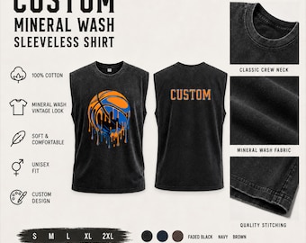 Benutzerdefinierte Drip Basketball Shirt | Mineral Wash Ärmelloses T-Shirt, personalisierte Name zurück