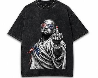 Vintage Kanye Amerikanische Flagge Mineral Wash T-Shirt | 90er Jahre Bootleg Hip Hop Tee