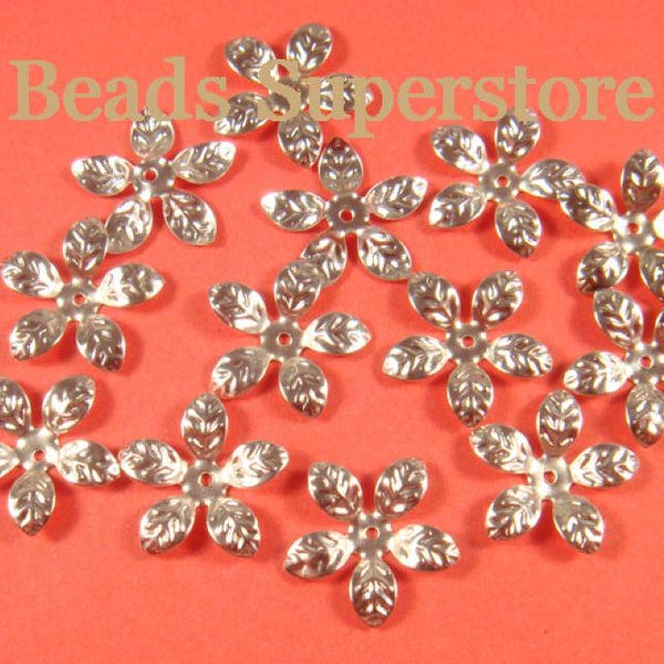 50pcs 15mm Silver Plated Bendable Flower Bead Caps, Nickel, Lead and Cadmium Free, Jewelry Findings