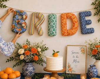 Bride Balloon Fabric Shower Decorations Blue Positano Banner Orange Party Decor Future Mrs. Citrus