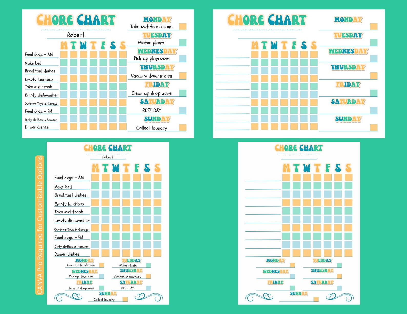 Chore Task Graph Editable Chore Chart Checklist Daily To-do Weekly Task Habit Chart ...
