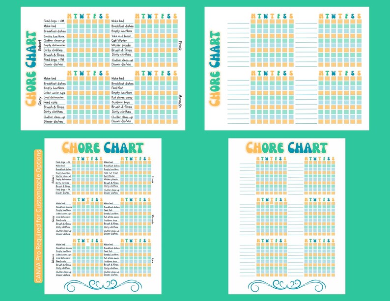Editable Chore Chart Checklist Daily To-do Weekly Task Habit Chart ...