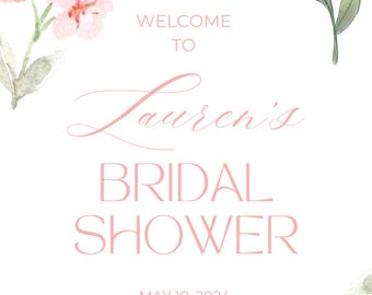 Bord BRIDAL DOUCHE WELKOM: roze, bloemen, eenvoudig aan te passen downloaden