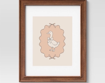 Vintage Goose Wall Art, Vintage Goose Nursery Decor, Cottage Core Kids Wall Art, Coquette Goose, Pink Bow Goose Wall Art, Vintage Girl Room