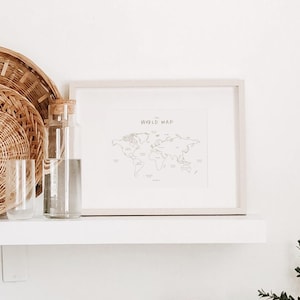 Wereldkaart afdrukken, wereldkaart kunst aan de muur, decor kinderkamer, kinderkamer muurkunst, kaartposter, kaart van de wereld, vintage kaartillustratie, bohokaart