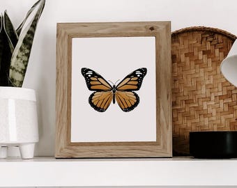 Monarchfalter Schmetterling Kunstdruck, Vintage Schmetterling Illustration, Moderne Schmetterling Zeichnung, Kinderzimmer Dekor, Mailed Print, Boho Schmetterling Kunst