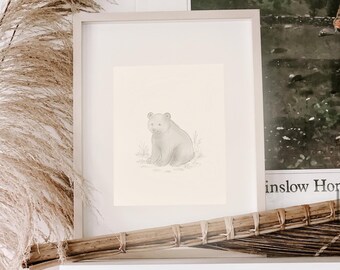 Vintage Bear Sketch, Antique Animal Art, Neutral Nursery Art, Kids Room Wall Art, Bear Drawing Art, Woodland Nursery, Vintage Nursery Decor