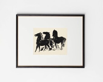 Vintage schwarze Pferde Kunstdruck, moderne neutrale Pferd Skizze, schwarze abstrakte Pferde Zeichnung, minimalistische Pferde Zeichnung, moderne Bauernhaus Dekoration