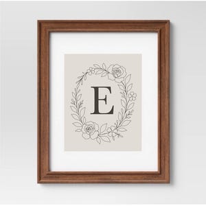 Impresión de monograma, arte de monograma de corona floral, impresión de monograma personalizada, arte para habitación infantil, iniciales florales, decoración de habitación de niña, letrero con nombre personalizado