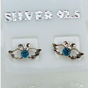 Pendientes vintage de plata de ley con cristales azules y alas de ángel, joyería etérea. imagen 15