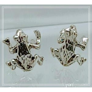 Vintage 1990s Silver Frog Stud Earrings 925 Textured Animal Nature Small Studs