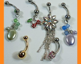 Vintage 90s Belly Button Ring Lot 6pc 316L Surgical Steel 14G Cherry Flower New