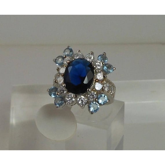 Sterling Silver Cocktail Ring Simulated Diamond S… - image 6