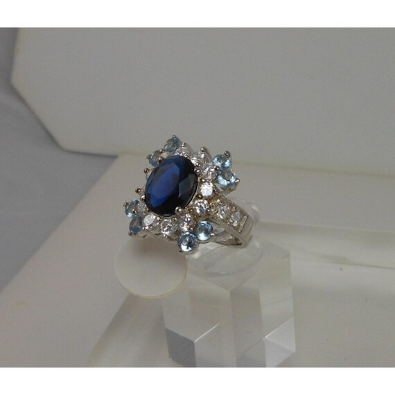 Sterling Silver Cocktail Ring Simulated Diamond S… - image 7