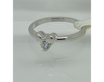 Delightful Vintage 1990s Silver Tone Bow Ribbon Band Ring CZ Solitaire Size 7