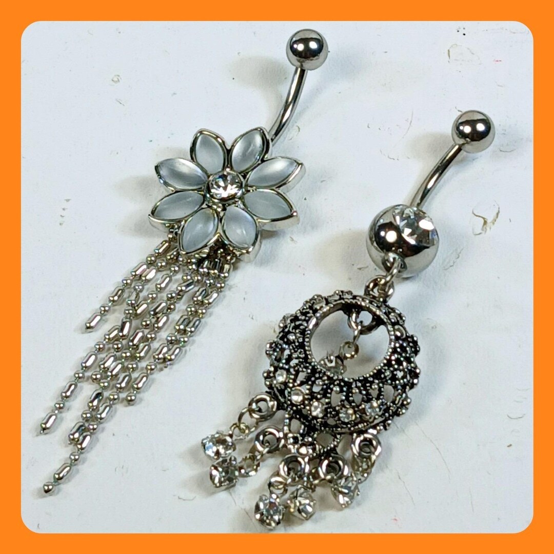 Vintage 1990s Belly Button Ring Set 14G 316L Surgical Steel Flower ...
