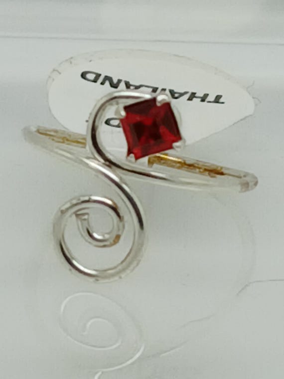 Ruby Red Crystal Rhinestone Toe Ring: Sterling Si… - image 2