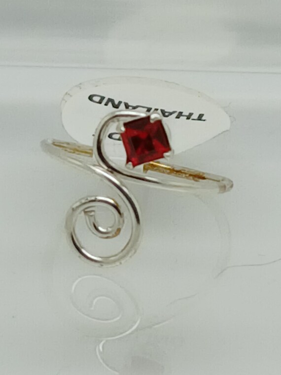 Ruby Red Crystal Rhinestone Toe Ring: Sterling Si… - image 3