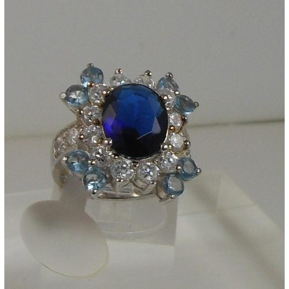 Sterling Silver Cocktail Ring Simulated Diamond S… - image 8