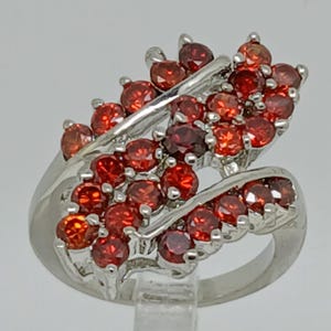 Vintage White Gold Plated Orange CZ Cocktail Ring - Statement Jewelry Size 7
