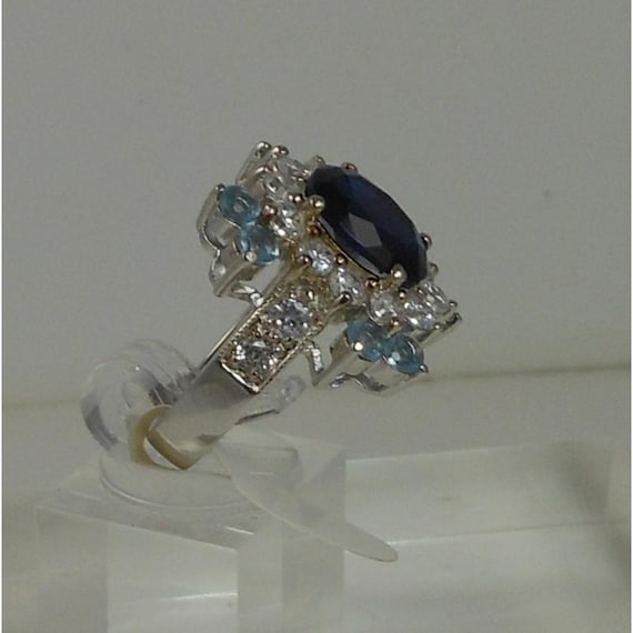 Sterling Silver Cocktail Ring Simulated Diamond S… - image 9