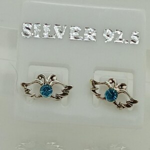 Pendientes vintage de plata de ley con cristales azules y alas de ángel, joyería etérea. imagen 12
