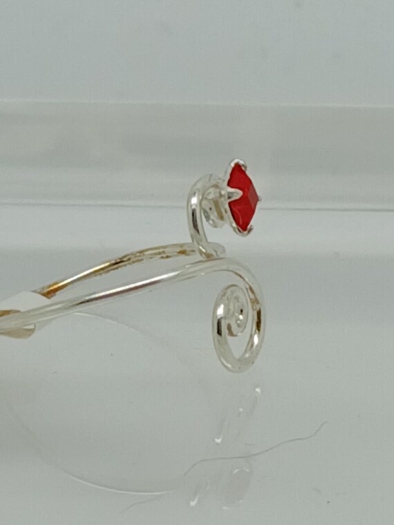 Ruby Red Crystal Rhinestone Toe Ring: Sterling Si… - image 4