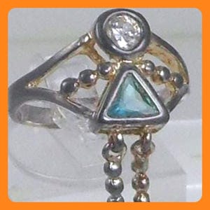 Vintage 90s Sterling Silver Girl Dangle Leg Ring Size 6 Blue Triangle Stone 2.9g