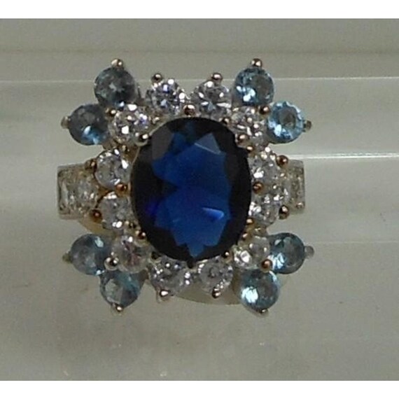 Sterling Silver Cocktail Ring Simulated Diamond S… - image 2