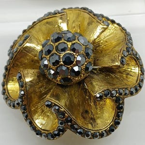 Vintage Gold Floral AB Rhinestone Brooch | Crystal Heavy Statement Piece | Old-World Elegance | Estate Brand Jewelry