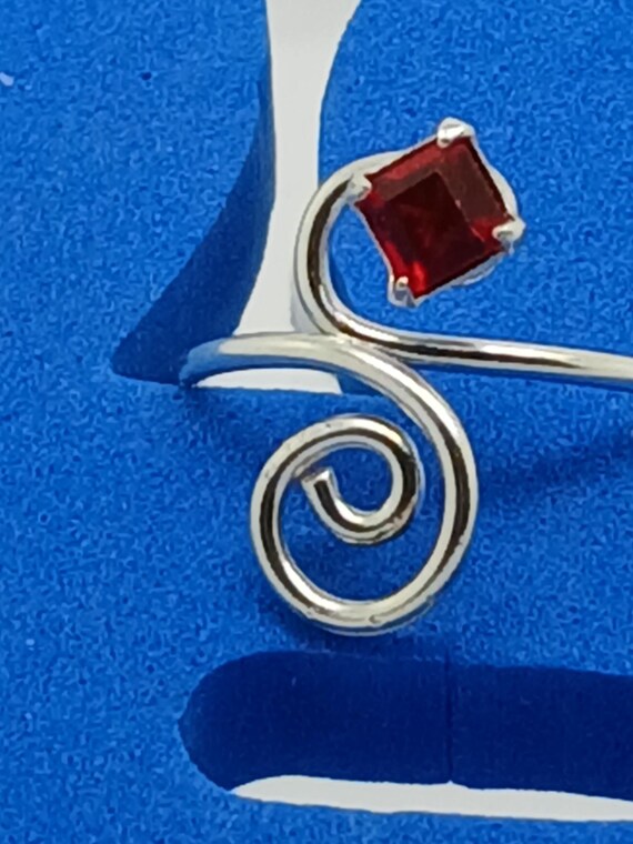 Ruby Red Crystal Rhinestone Toe Ring: Sterling Si… - image 7