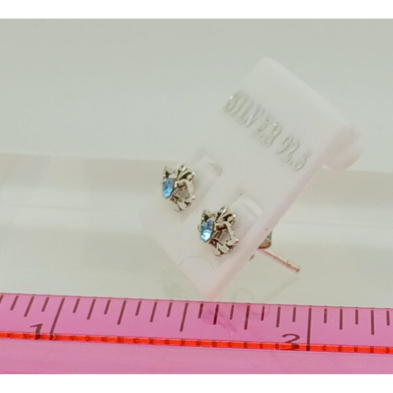 Pendientes vintage de plata de ley con cristales azules y alas de ángel, joyería etérea. imagen 8