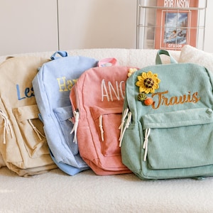 Sac à dos personnalisé en velours côtelé avec broderie personnalisée, cadeau d'anniversaire de sacs à dos en velours côtelé pour tout-petits, joli cartable pour filles et garçons