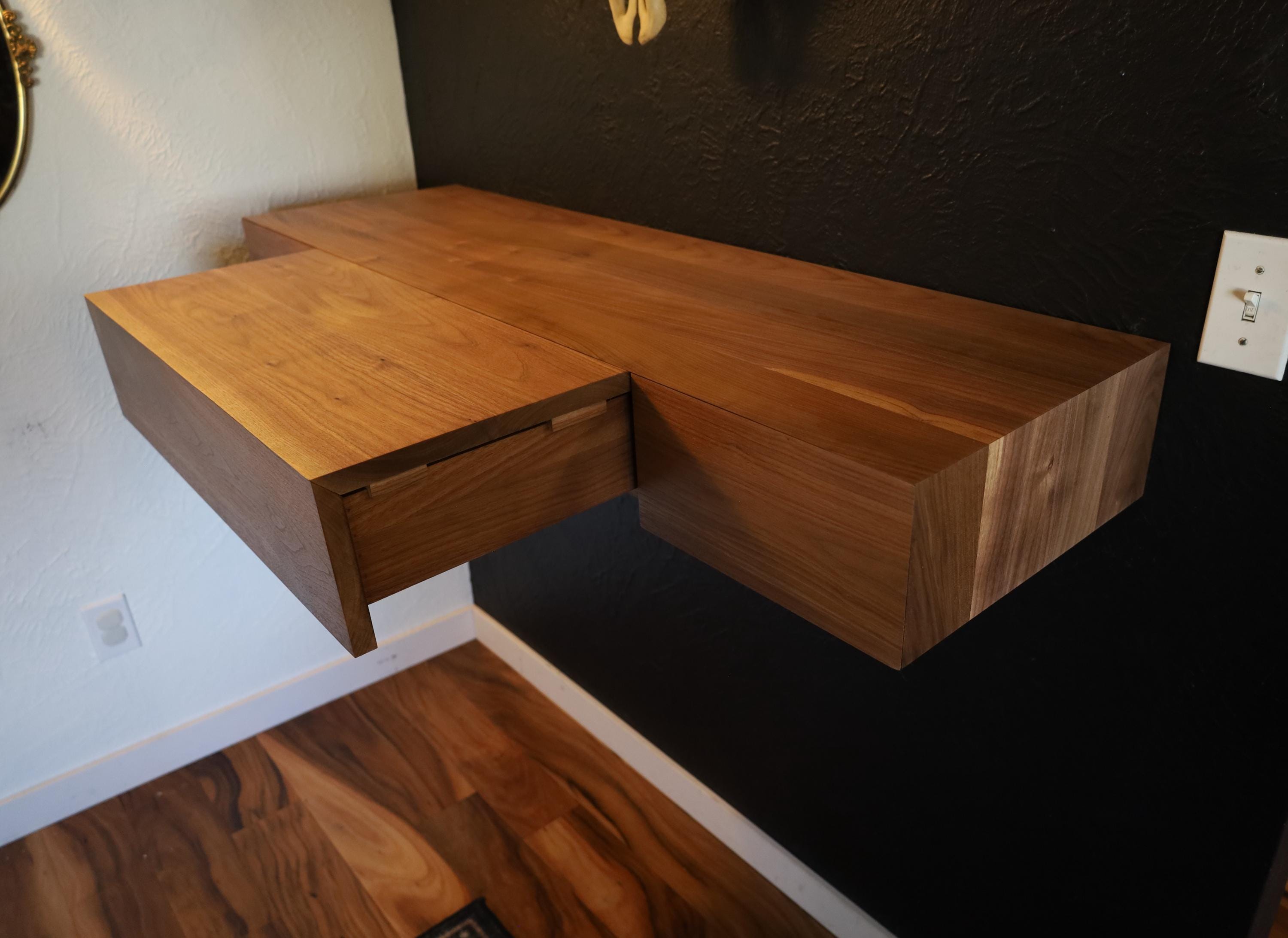 Floating Walnut Drawer Unit With Integrated Desk | Grain-wrapped | Soft ...