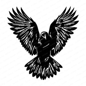Raven SVG File, Flying Black Crow, Wings Spread, Realistic Feathers, Gothic Theme, Transparent PNG, Easy Weed, Animal and Bird Lover Design